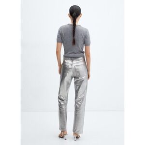 Mango MNG Women's SHIMMER Foil Silver Metallic Effect Jeans size US 4 NWT